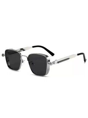 Retro Unisex Square Silver Metal Frame Sunglasses With Black Lenses Spring Hinge
